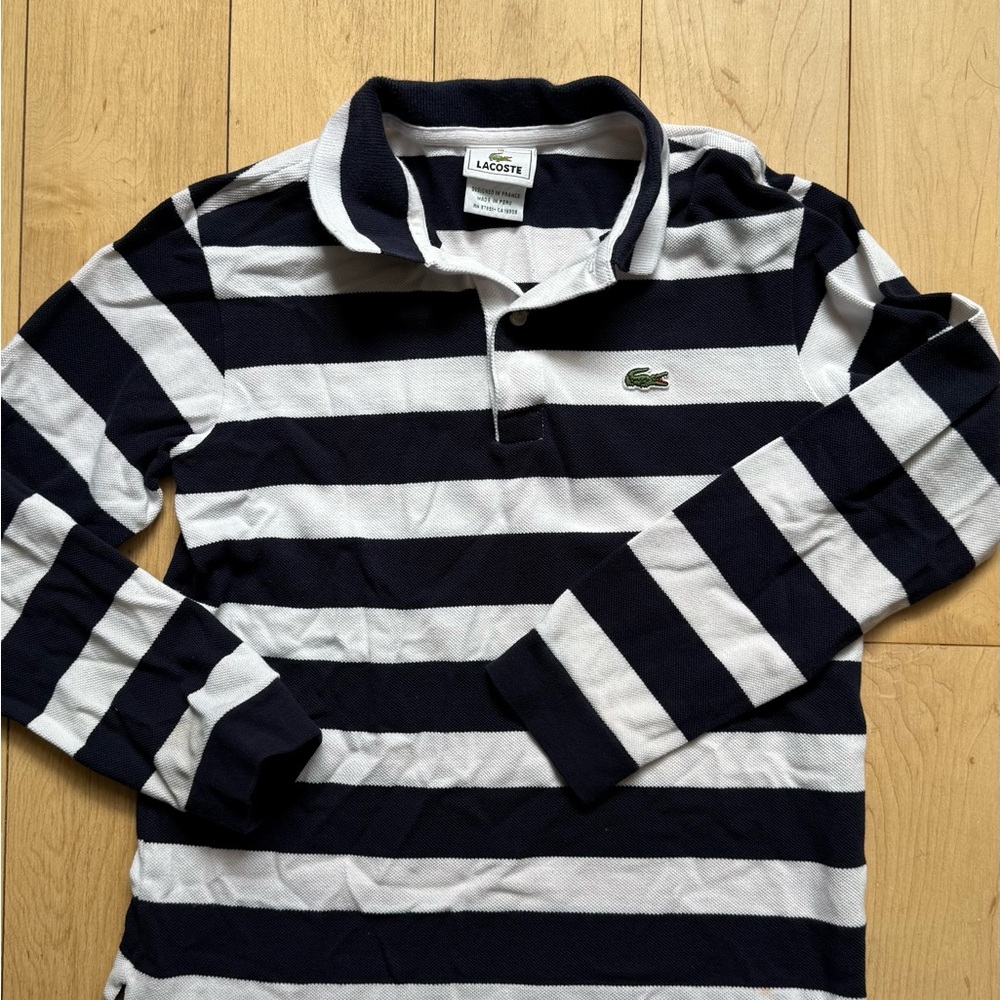 Lacoste Black and White Striped Polo